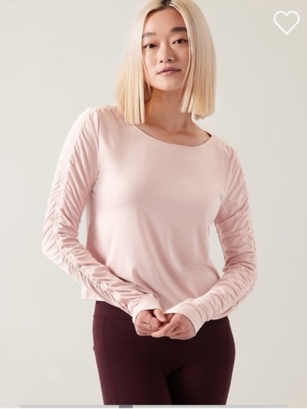 Athleta All Around Ruched Baby Pink Long Sleeve Top Size Large
